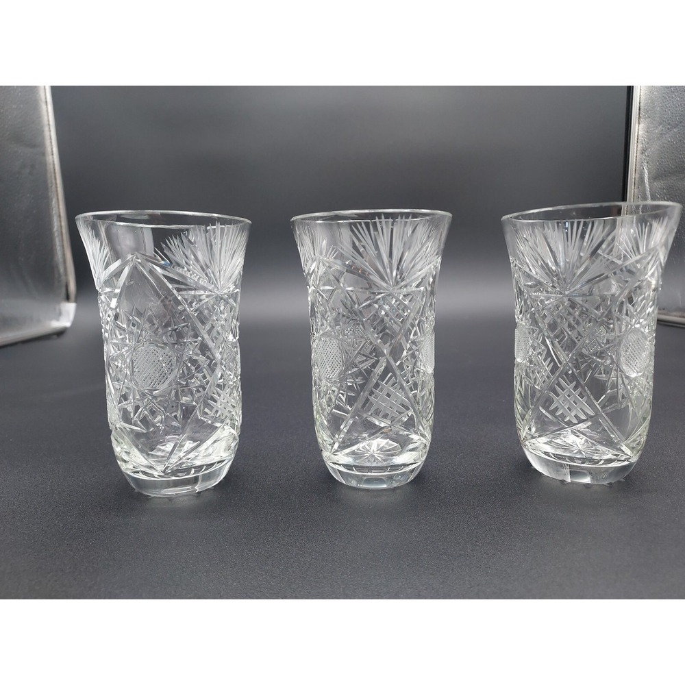 Vintage Lot of 3 Cut Glass Juice Glasses,‎ 4.5"